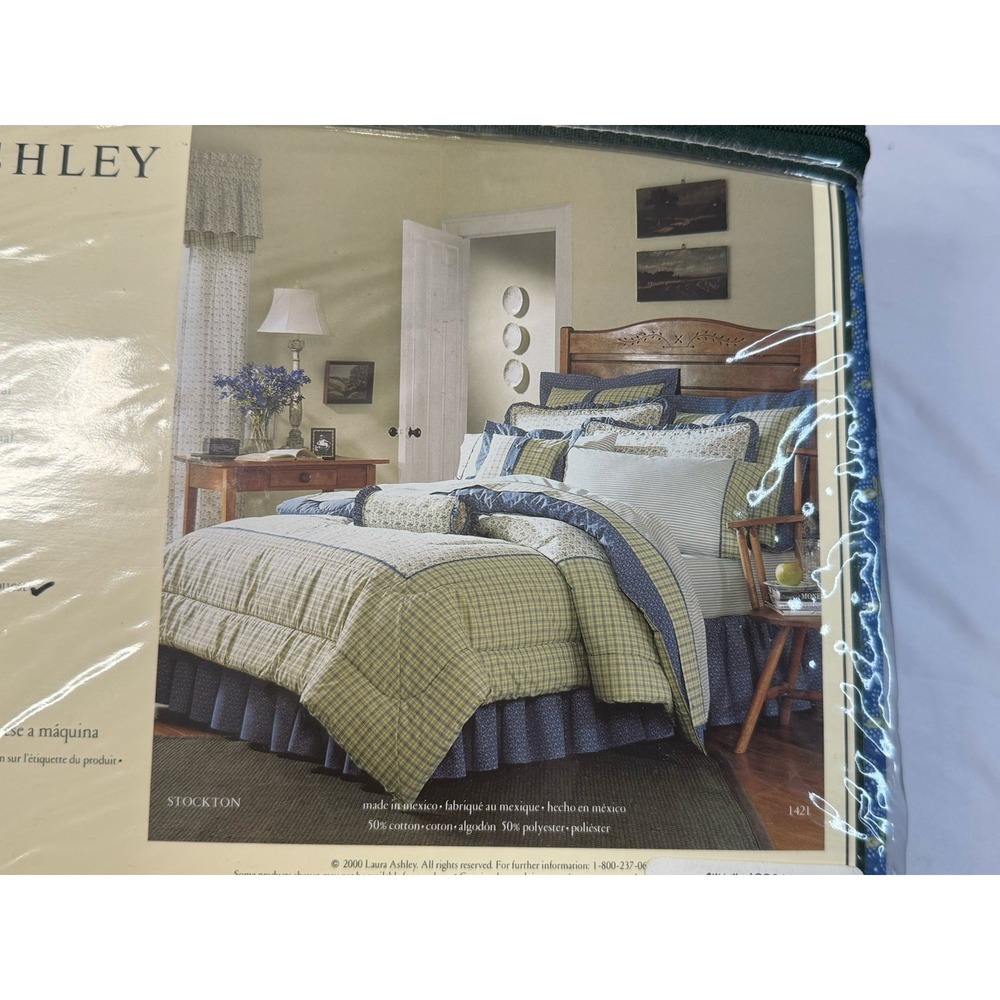 Laura Ashley Blue Stockton Western California King Bedskirt New Old Stock 2001 - Picture 3 of 5